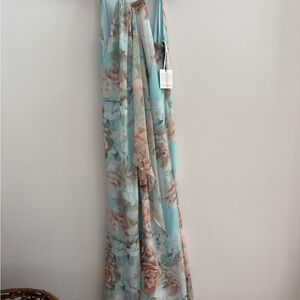 Calvin Klein Mint Blue and Blush Floral Chiffon Dress